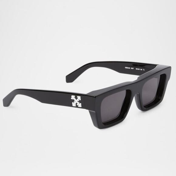 Off-White Oregon Arrow Rectangle Sunglasses Black Dark Grey Acetate Italy NEW